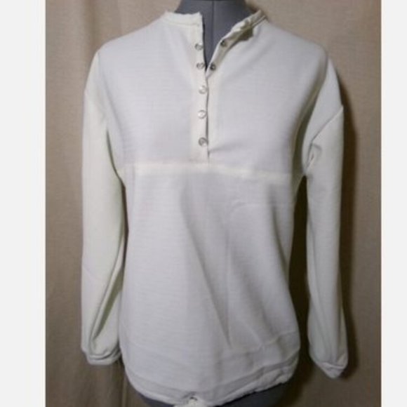 Lightweight 1/2 snap up Henley Top M Minty yellow Crew neck long sleeve Blouse - Picture 11 of 11